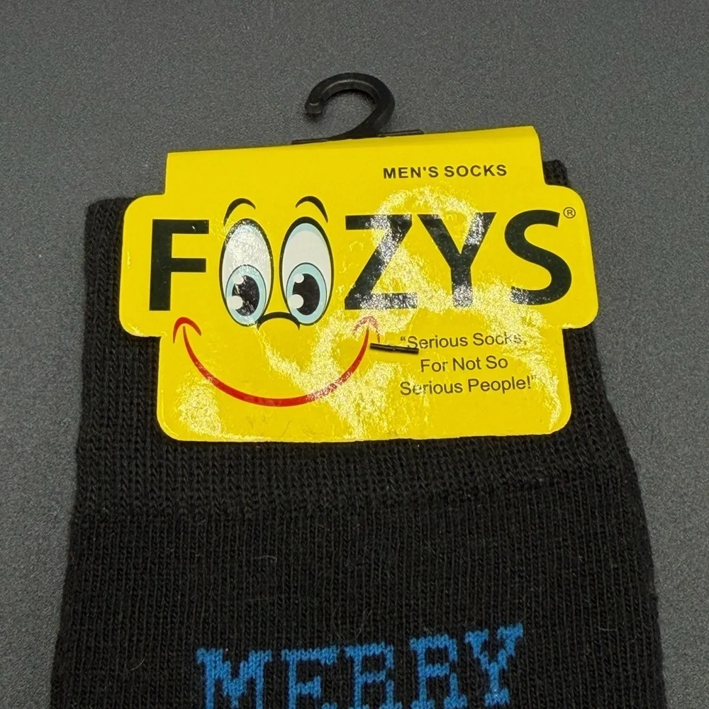Fozzy's Black Merry Christmas Santa Socks for Men